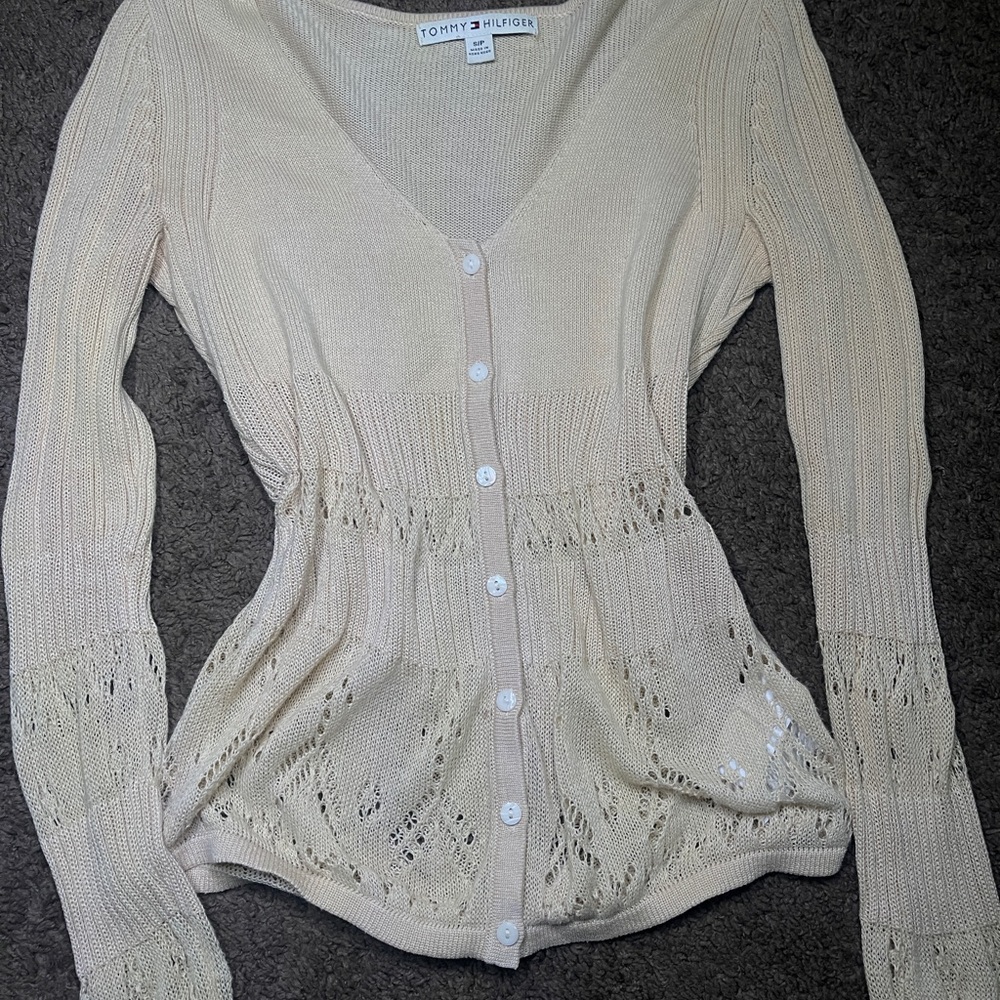Tommy Hilfiger Women's Knit Fairycore Y2K Cream Cardigan Sz Small
